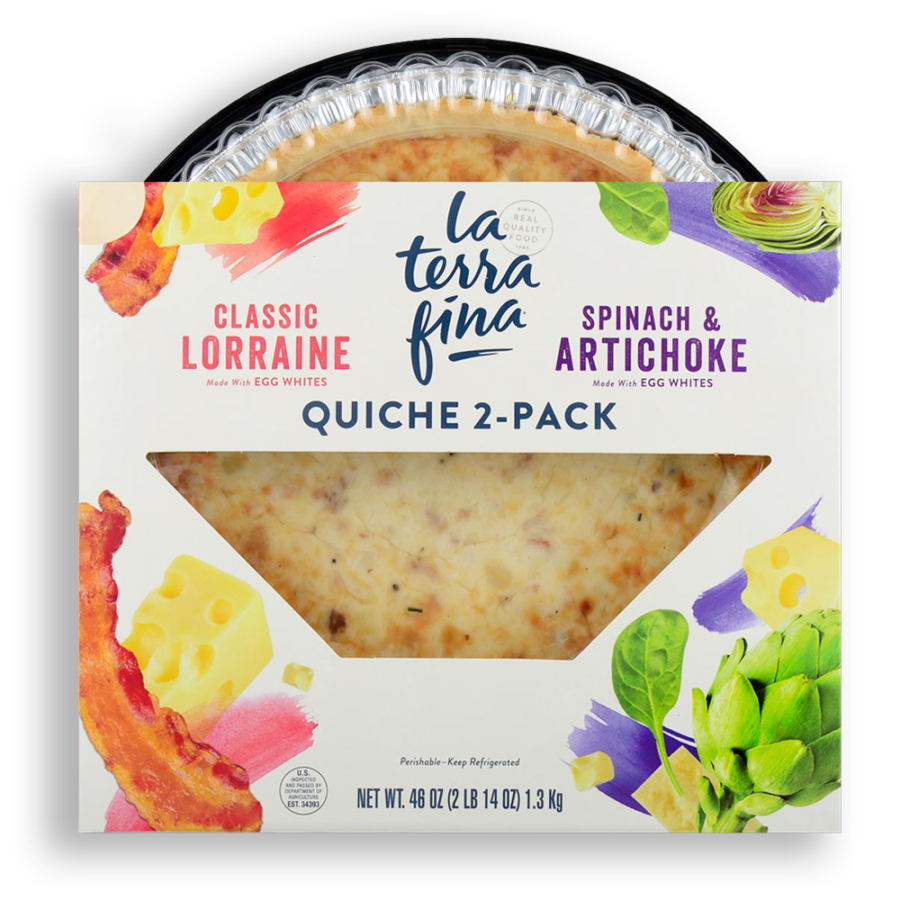Classic Lorraine / Spinach & Artichoke Quiche <i>Variety 2 Pack</i> packaging