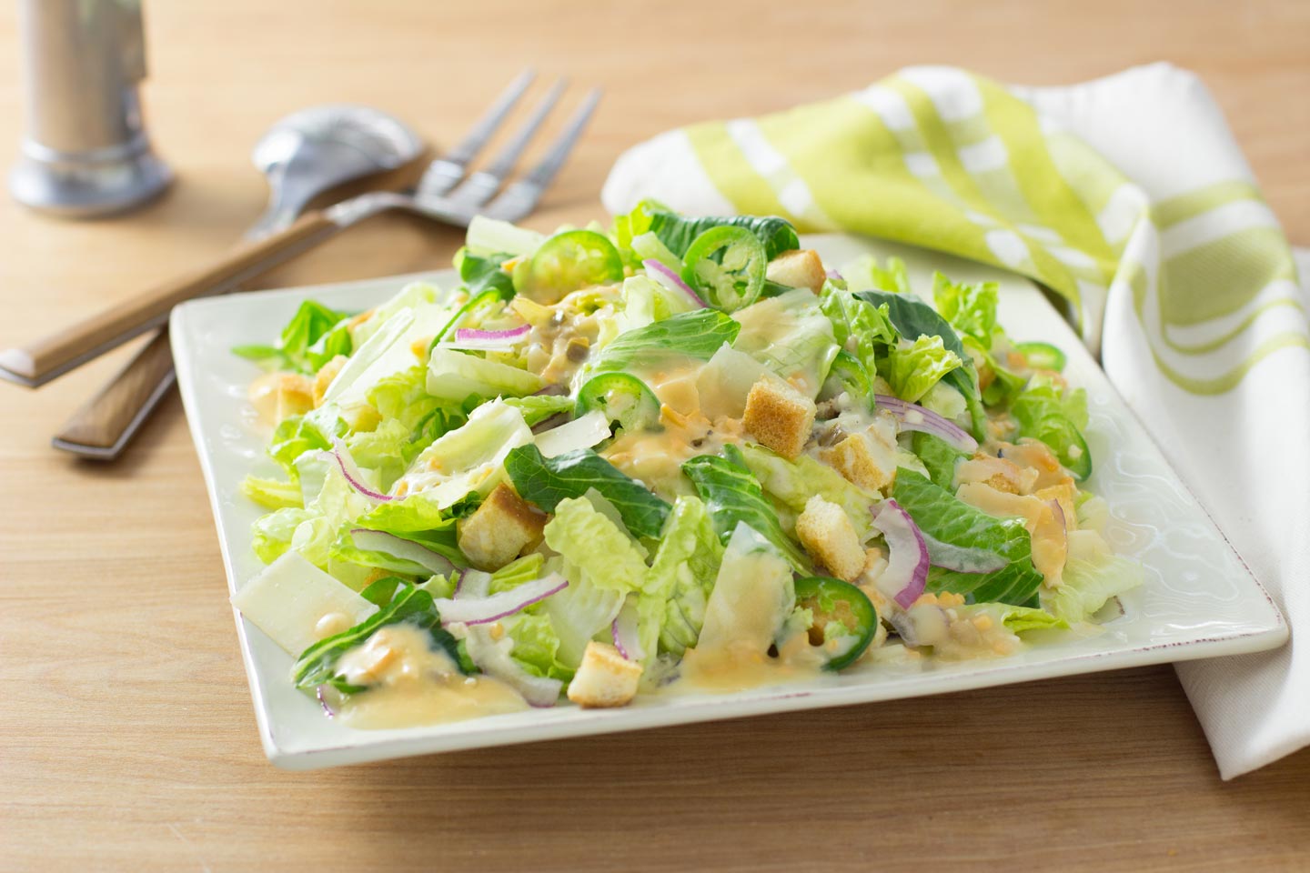 Green Chile Caesar Salad on a plate
