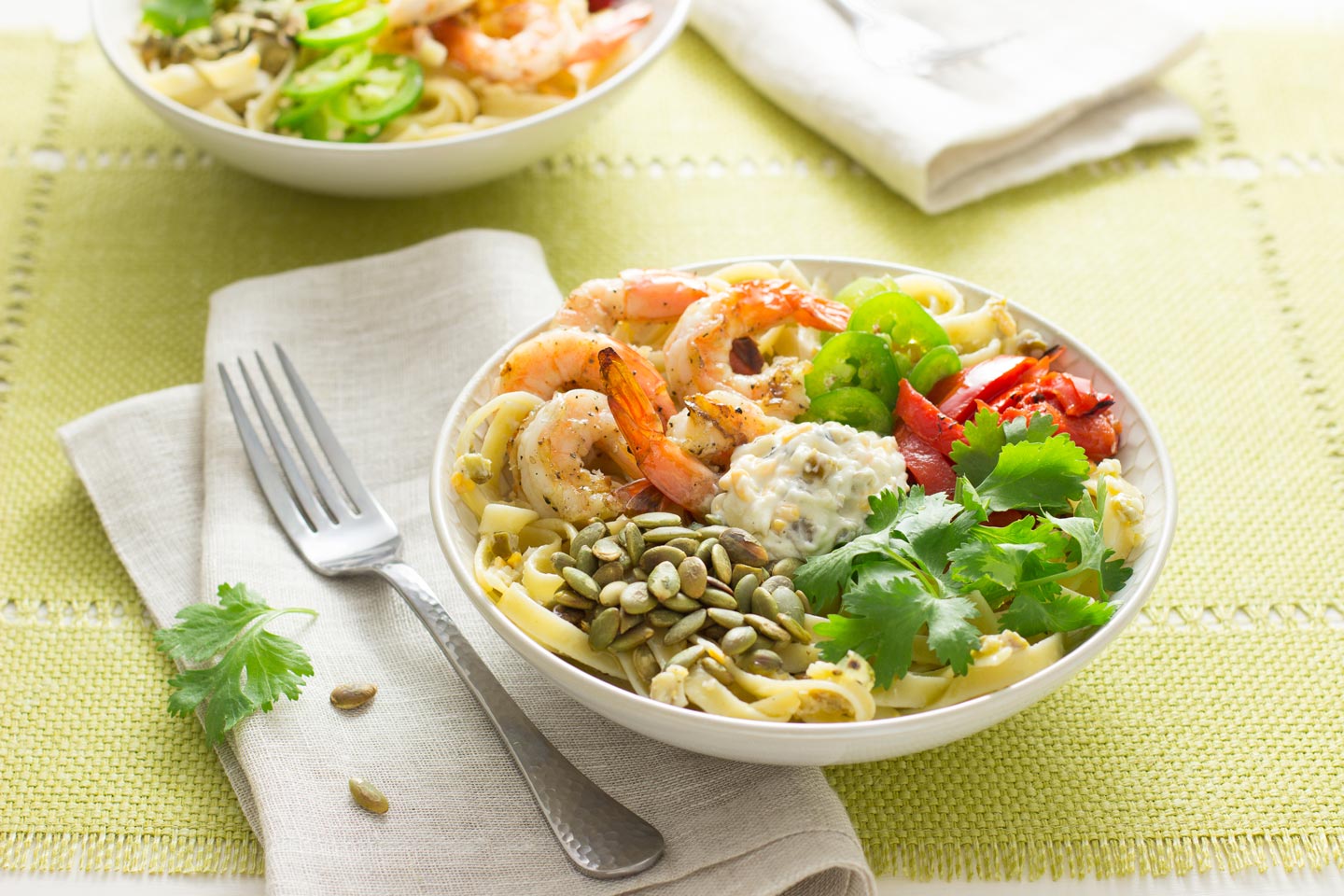 Green Chile & Cheese Noodle Bowl with Shrimp