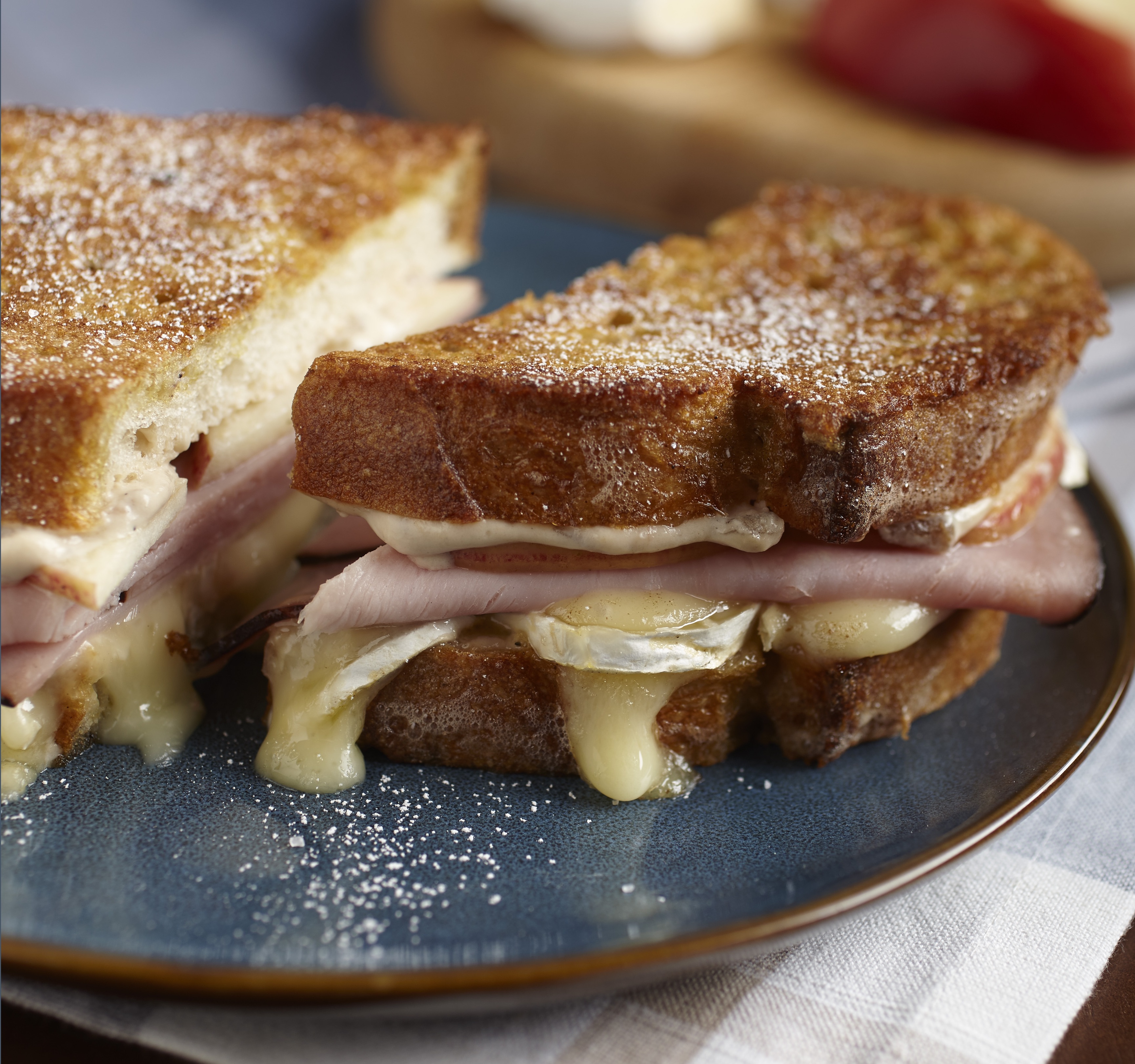 Monte Cristo Sandwiches with Brie on a plate