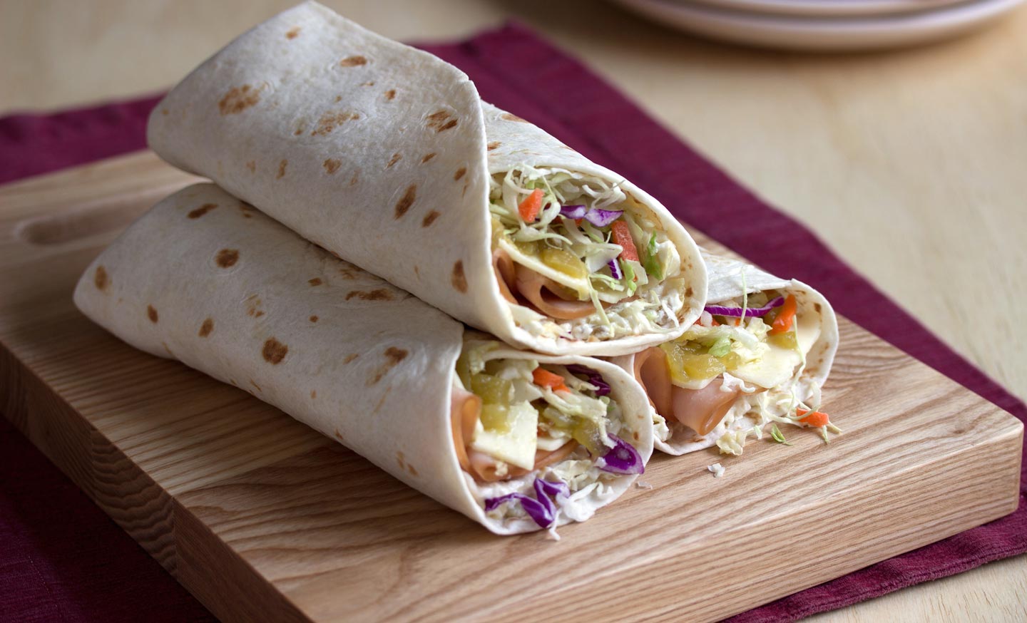 Turkey Chili Wraps on a cutting board