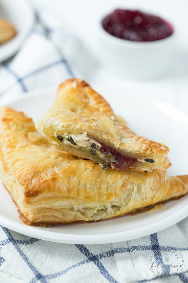Turkey Cranberry Spinach and Artichoke Turnovers on a plate