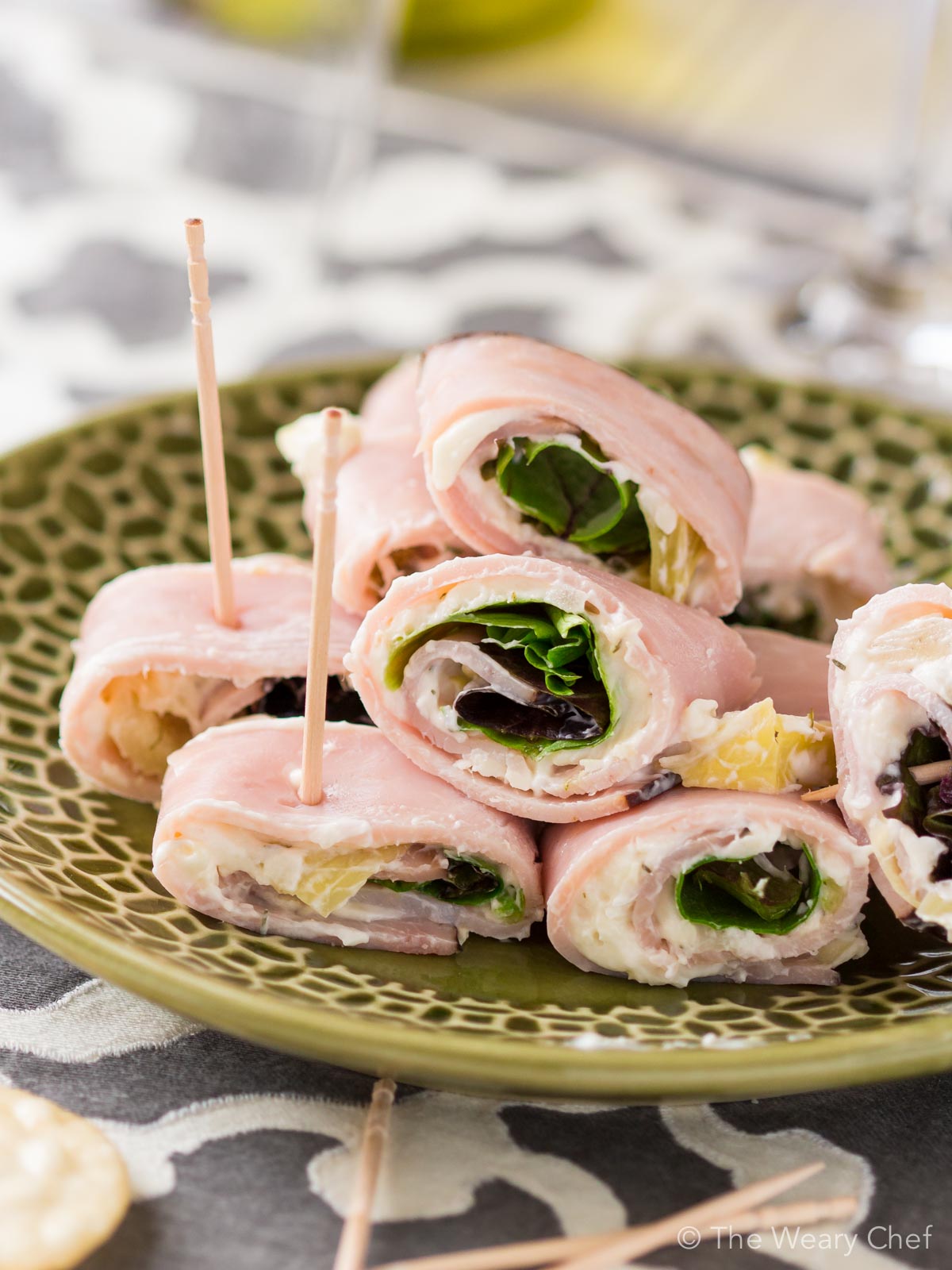 Easy Ham Artichoke Dip Bites with toothpicks