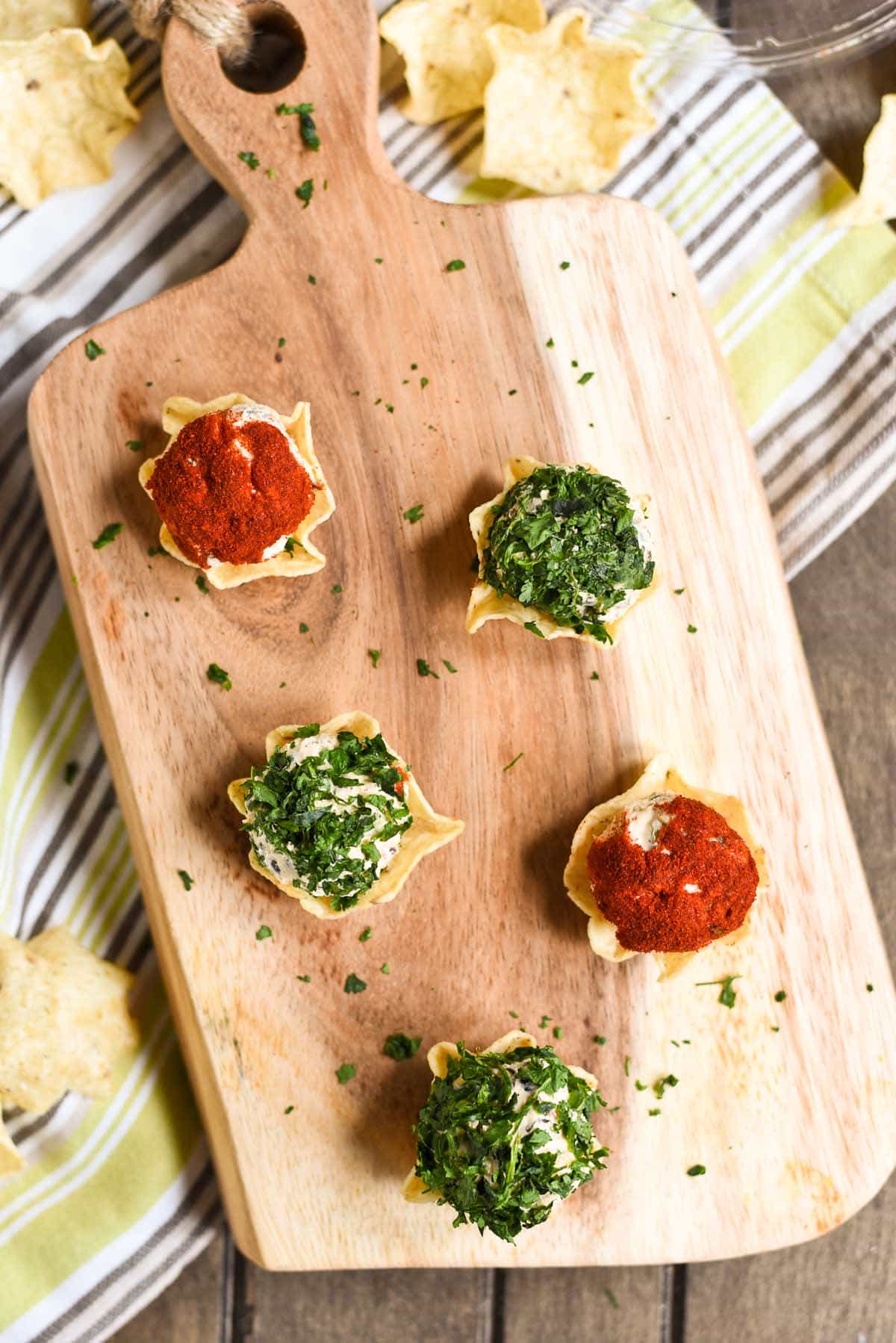 Spicy Tex Mex Mini Cheese Balls on a wooden board