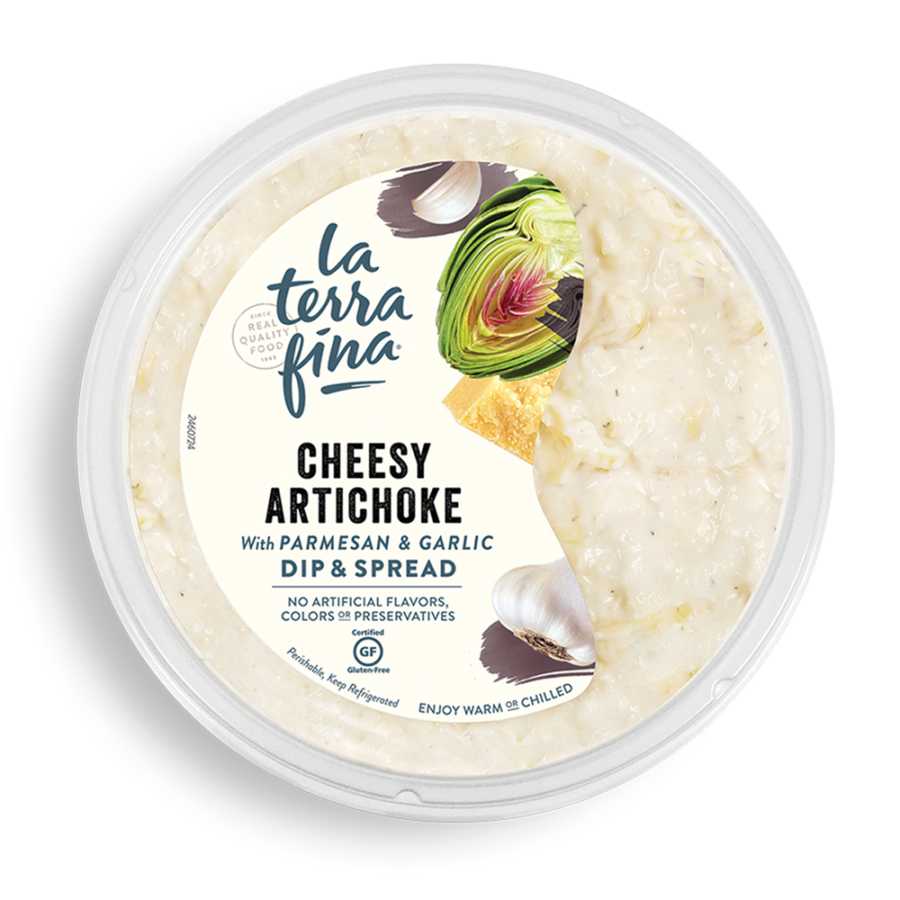 Cheesy Artichoke<br/> Dip & Spread <i>with Parmesan & Garlic</i> packaging