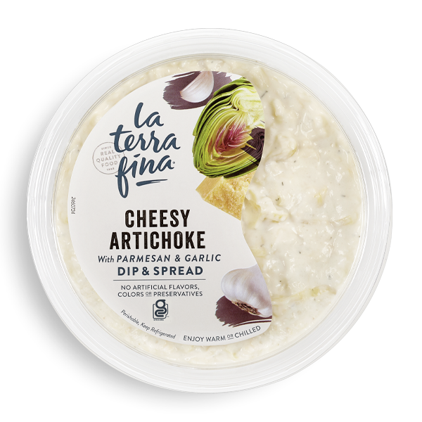 Cheesy Artichoke<br/> Dip & Spread <i>with Parmesan & Garlic</i> packaging