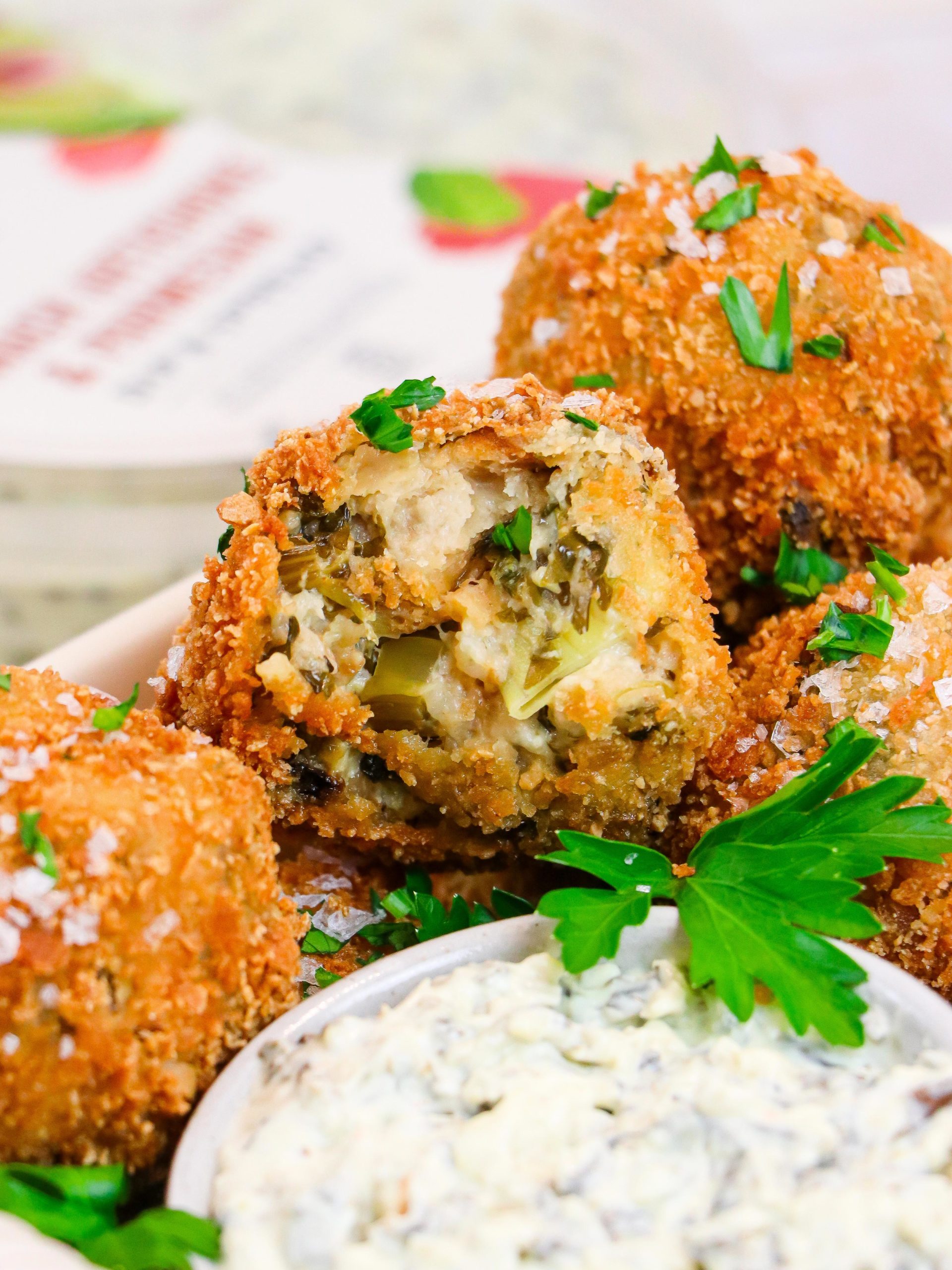 Fried Leftover Stuffing Bites with dip