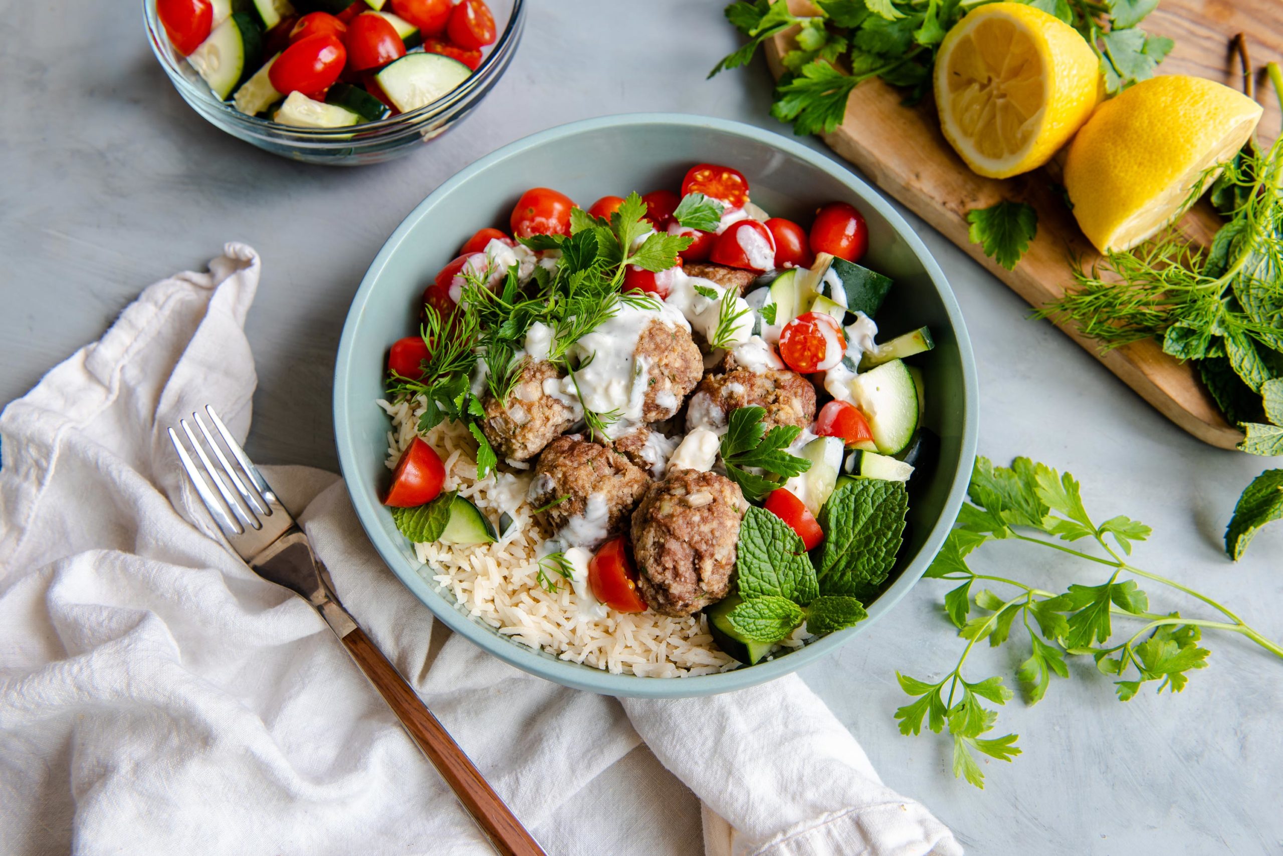 Tzatziki Feta Meatball Bowls