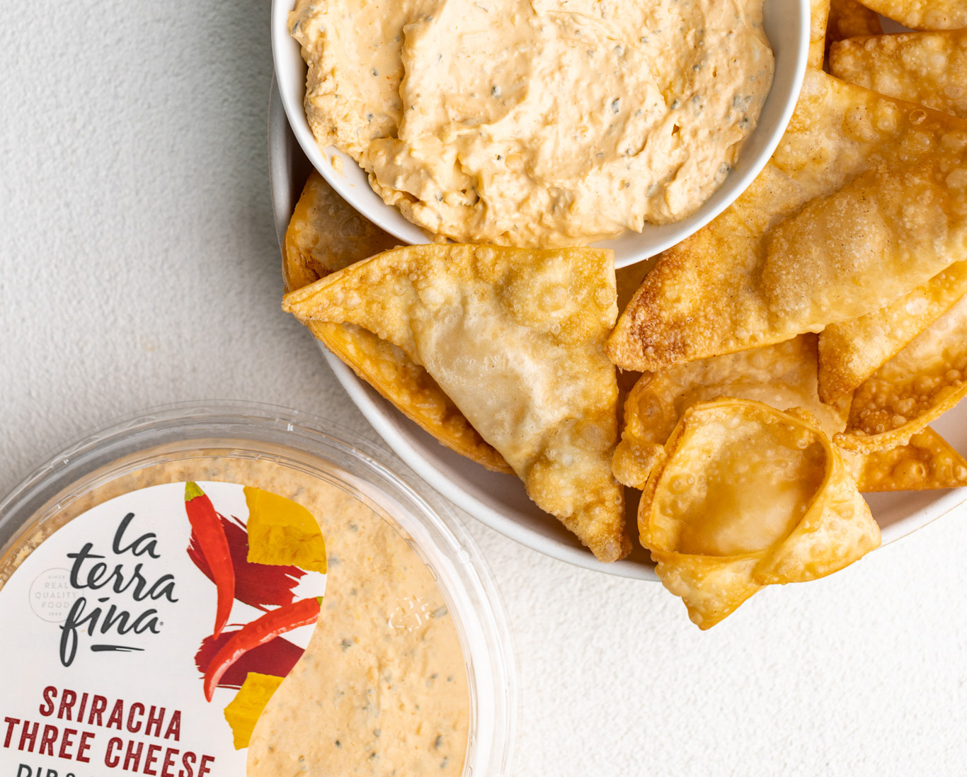 Spicy Shrimp Rangoons with a bowl of dip