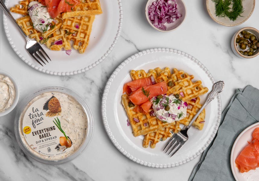 Savory Everything Bagel Waffles with Smoked Salmon