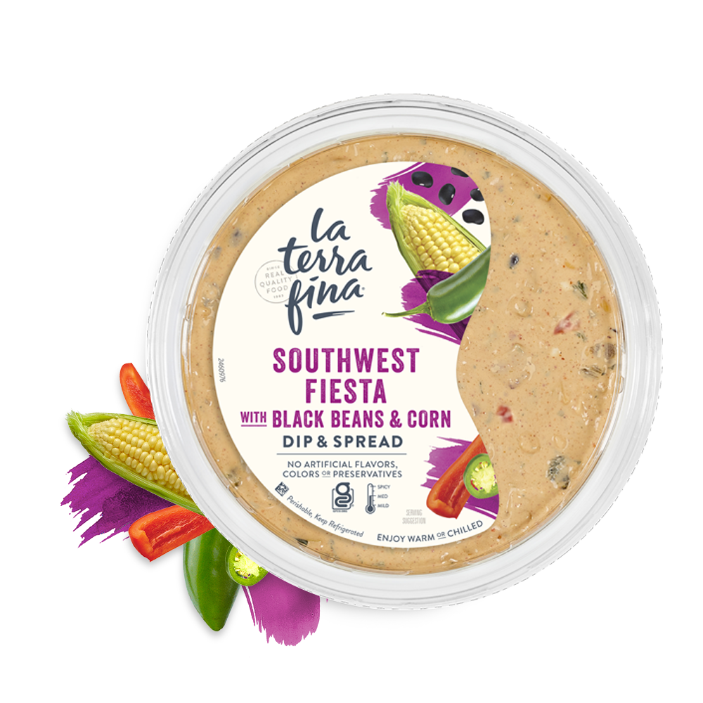 Southwest Fiesta with black beans and corn dip and spread