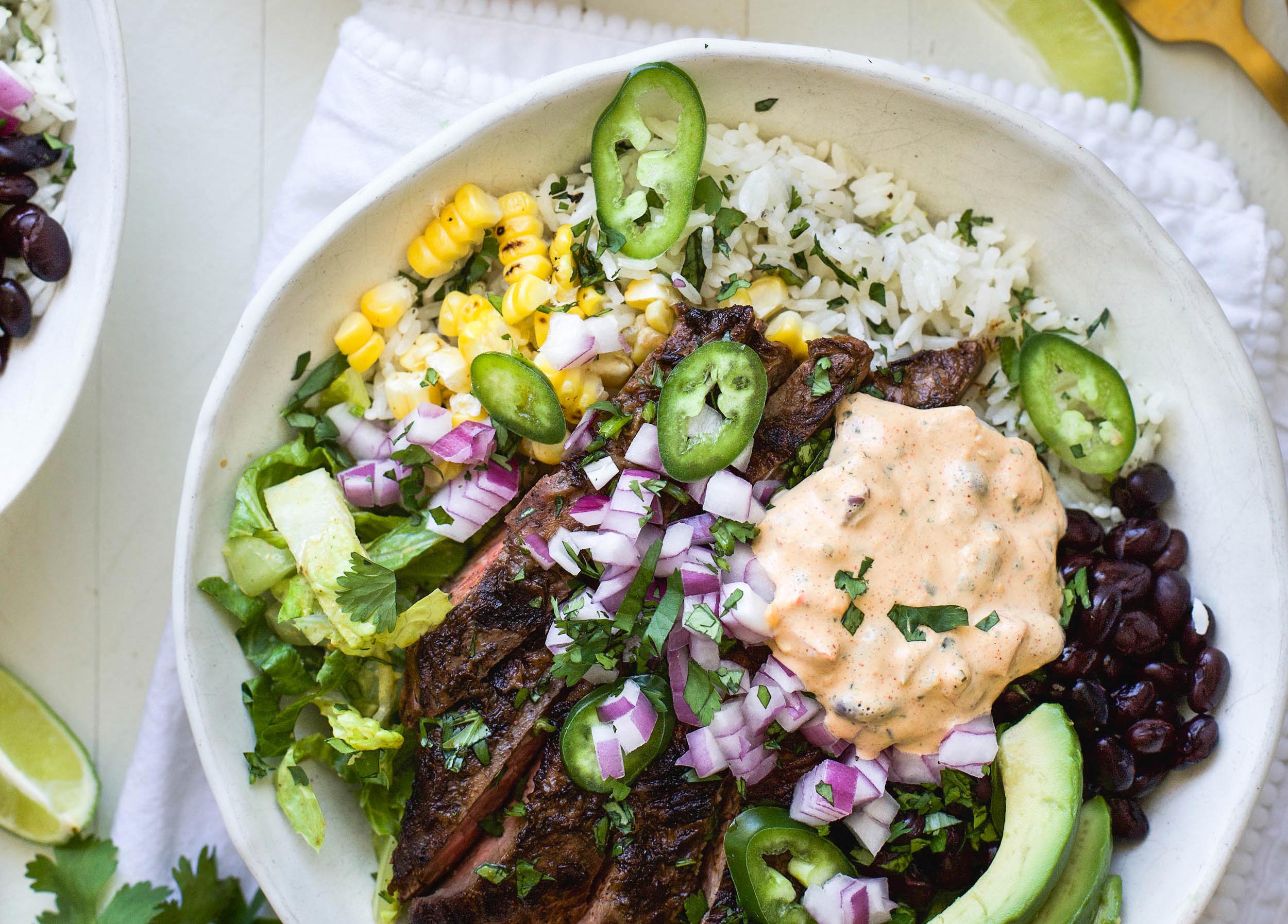 Steak Burrito Bowls using Southwest Fiesta with Black Beans & Corn Dip & Spread