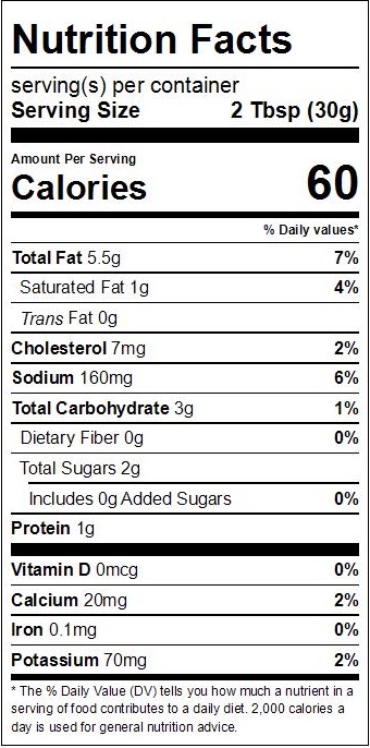 Jalapeno Ranch Dip & Spread Nutrition Panel