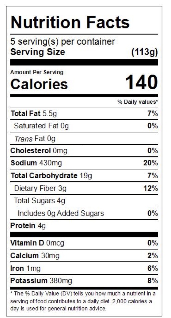 Nutrition Panel for Black Bean & Roasted Corn Salad