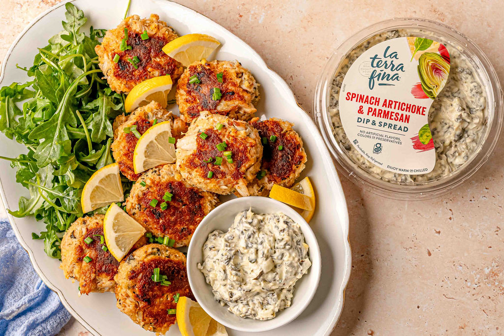 Crab Cakes with Spinach Artichoke & Parmesan