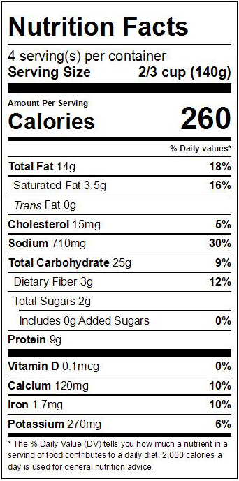 orzo mozzarella nutrition information panel