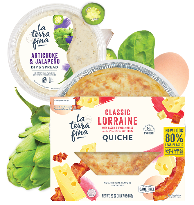 quiche and dip product packaging