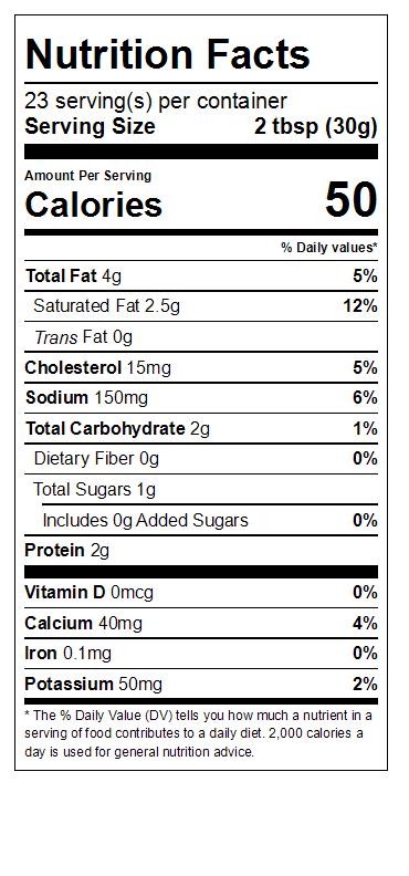 Goat Cheese Lemon & Herb Dip Nutrition Information Panel