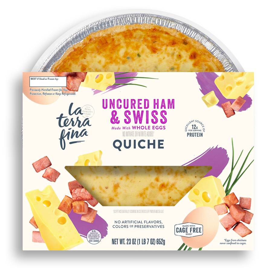 Uncured Ham & Swiss Quiche Package Front
