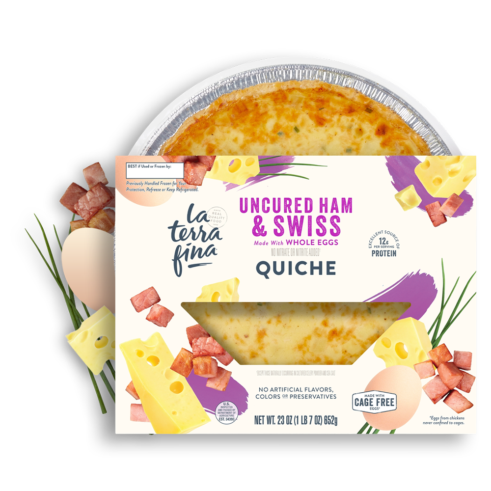 Uncured Ham & Swiss Quiche with ham, egg, chives and cheese