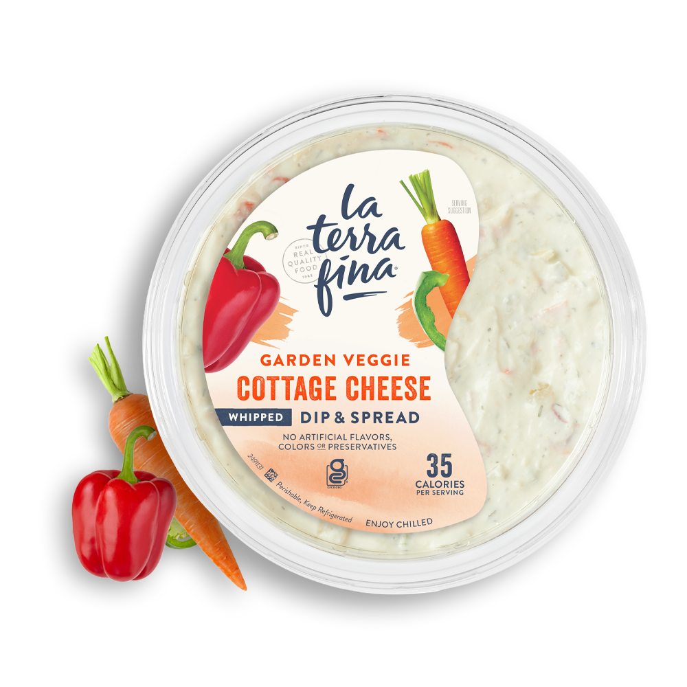 Garden Veggie Cottage Cheese Dip & Spread Product Lid with carrot and bell peppers