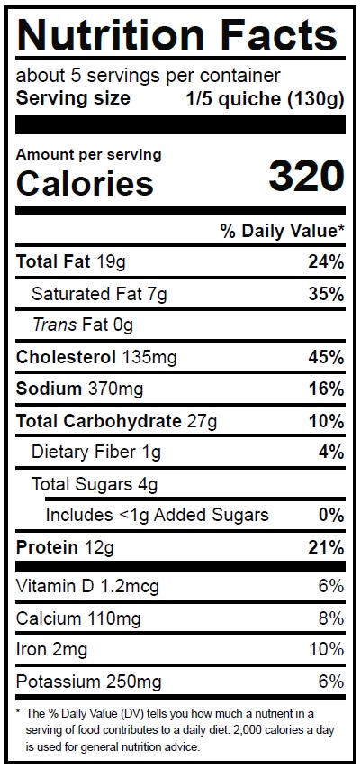 Uncured Ham & Swiss Quiche Nutrition